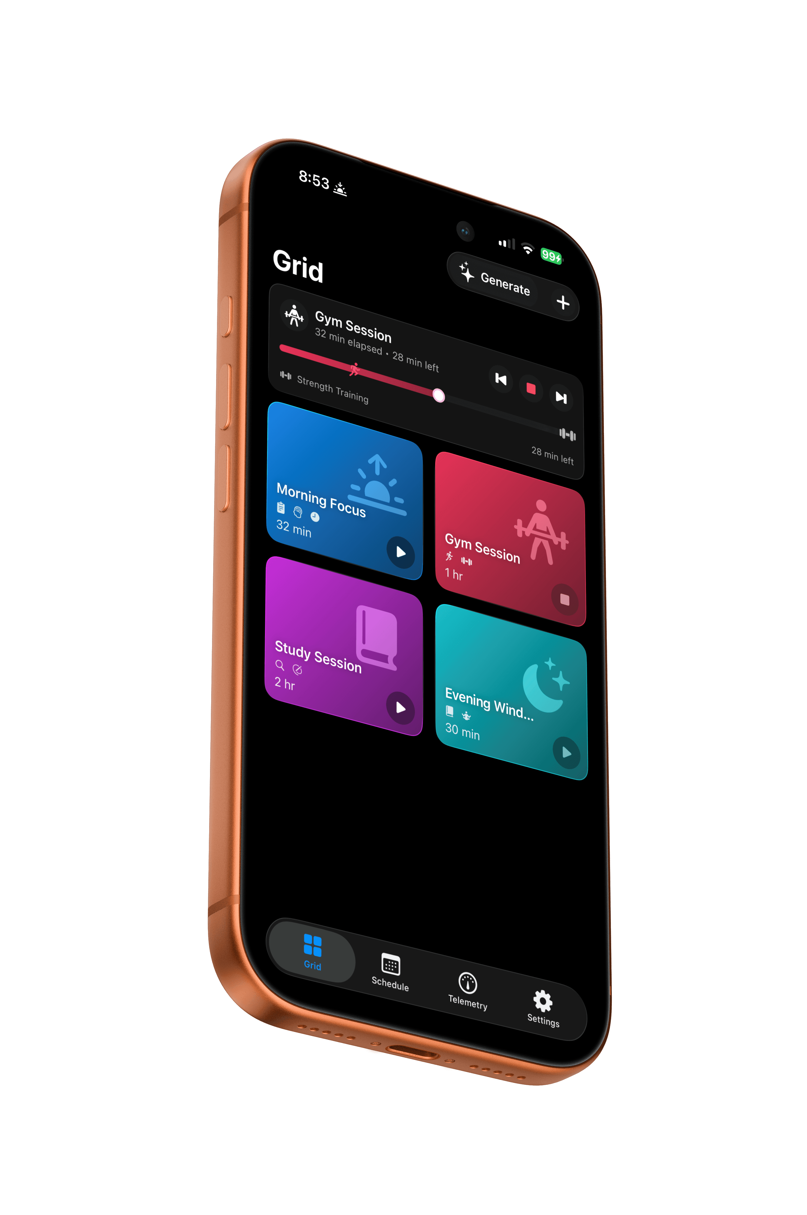 Launch Grid iPhone mockup (dark)